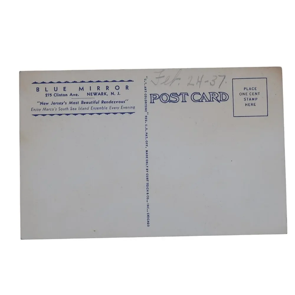Blue Mirror Restaurant Post Card Newark New Jersey 1930s Curt Teich 5.5 x 3.5 in